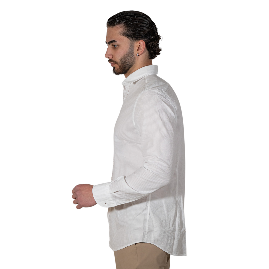 Chemise M/L Col français Seersucker Blanc
