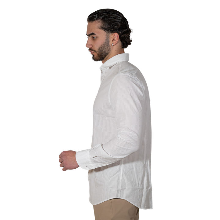 Chemise M/L Col français Seersucker Blanc