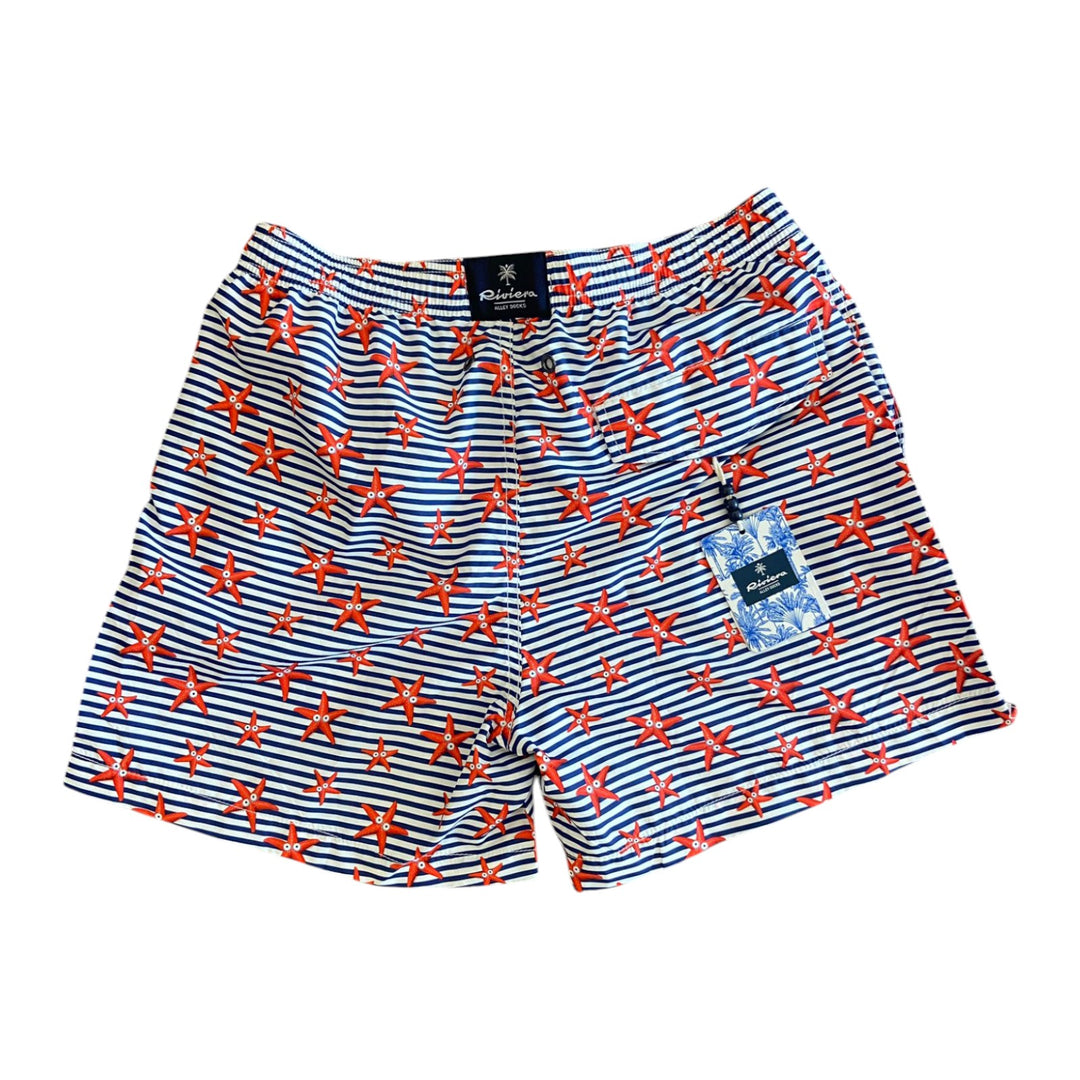 MAILLOT DE BAIN À RAYURES ÉTOILES MARINES BLANC/BLEU