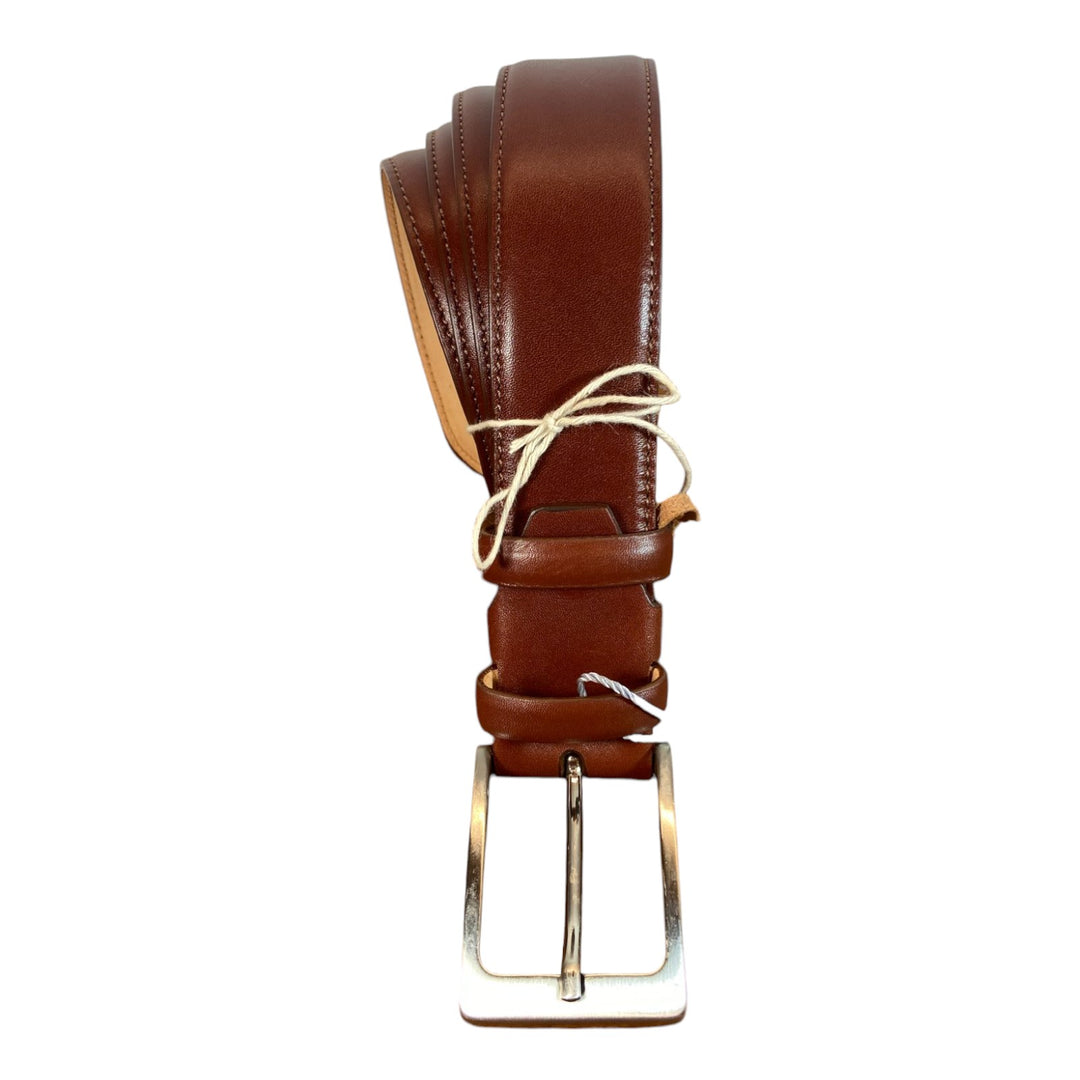 CEINTURE EN CUIR VÉRITABLE COUCHE BRUNE COUSUE