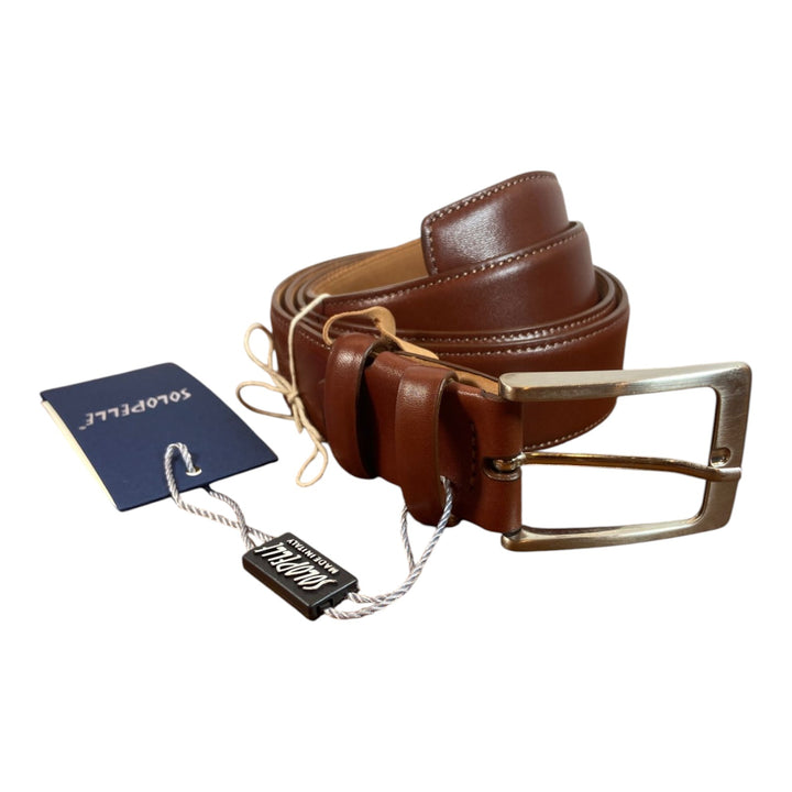 CEINTURE EN CUIR VÉRITABLE COUCHE BRUNE COUSUE