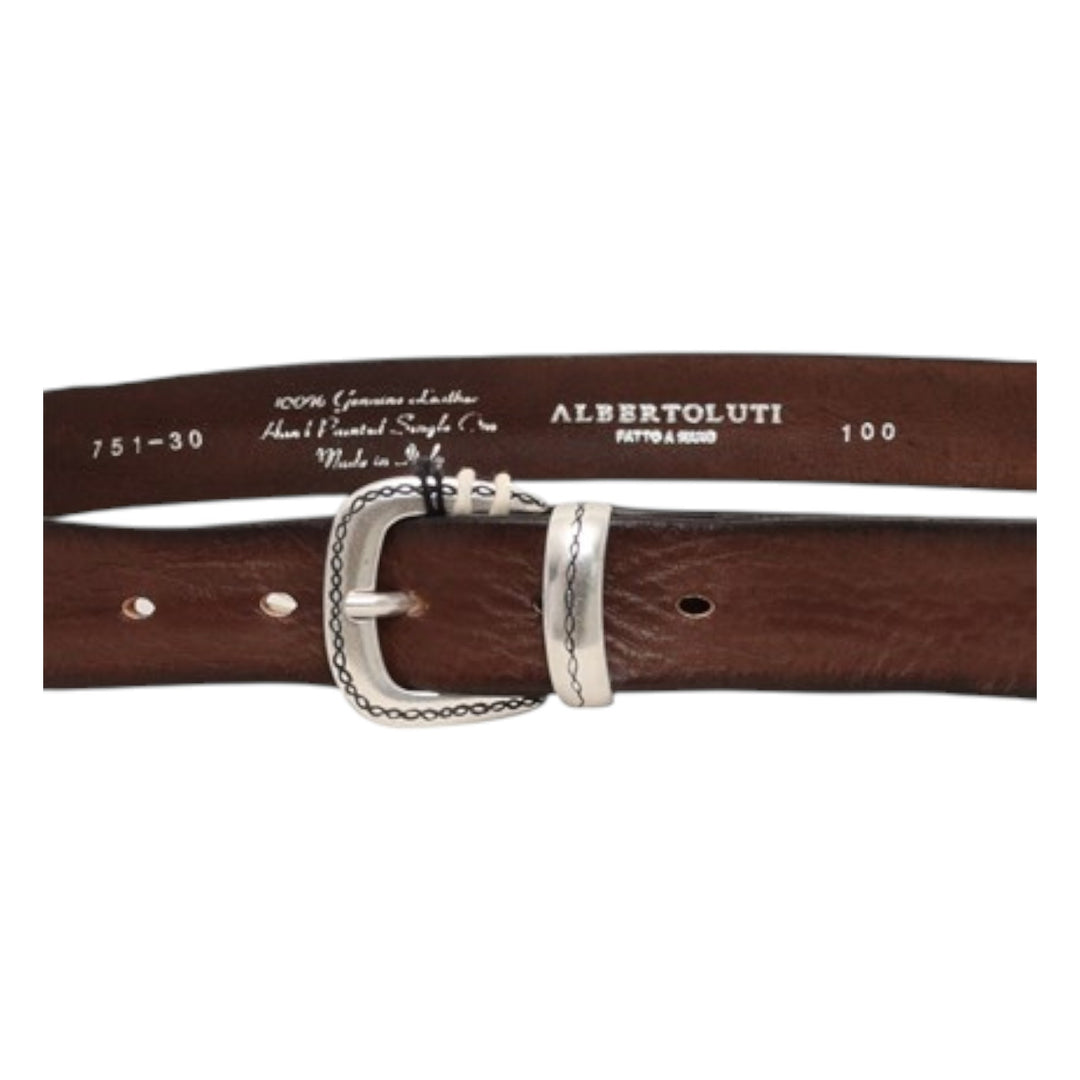 CEINTURE EN CUIR VÉRITABLE WESTERN MARRON