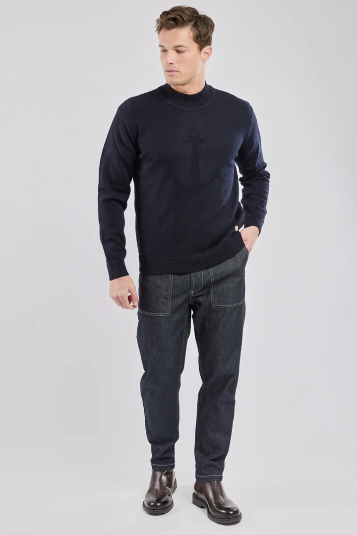 Pull col montant Ancre Navire Bleu Marine