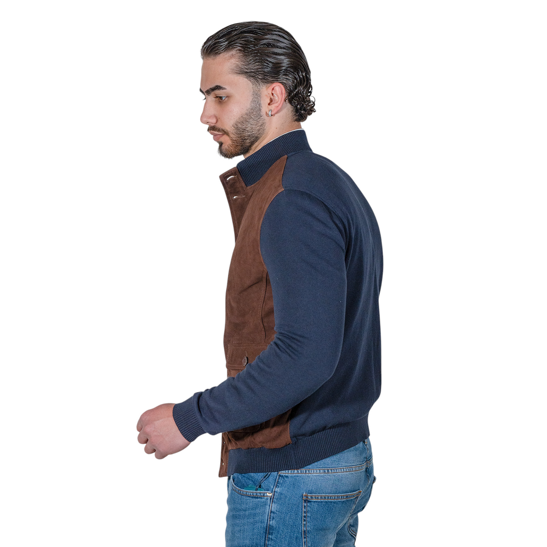 VESTE EN DAIM/JERSEY MARRON/BLEU