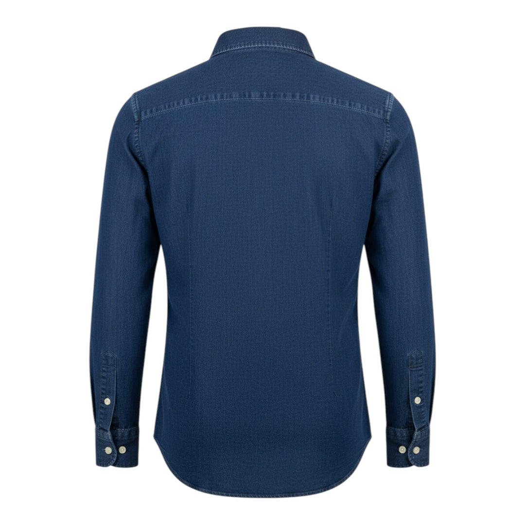 Chemise Denim Manches Longues Custom Tailor Fit Lin Coton Bleu