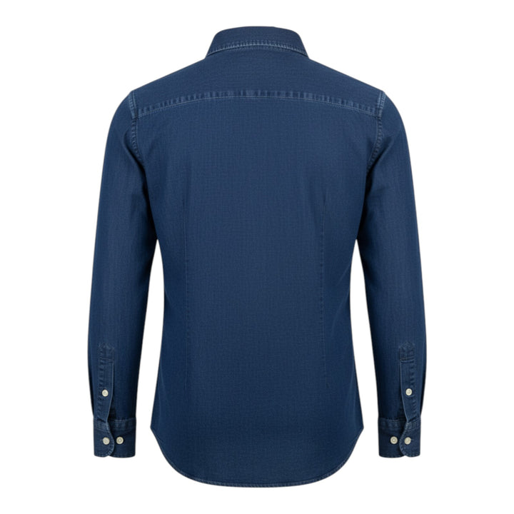 Chemise Denim Manches Longues Custom Tailor Fit Lin Coton Bleu