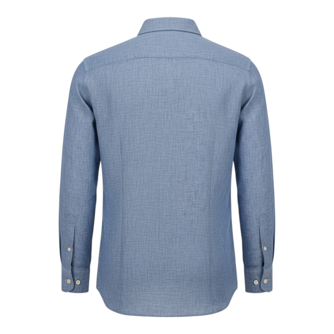 Chemise Manches Longues Custom Fit 100% Lin Bleu Washed