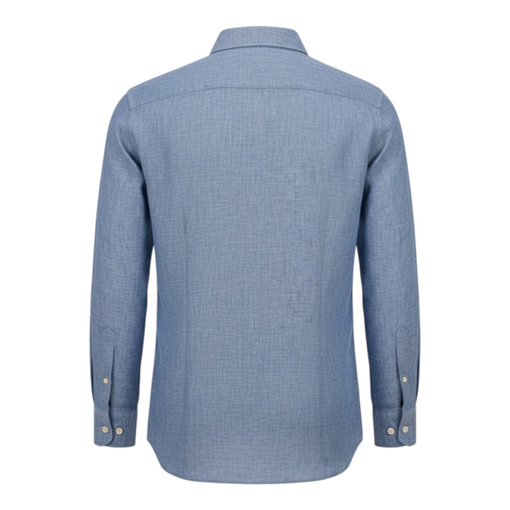 Chemise Manches Longues Custom Fit 100% Lin Bleu Washed