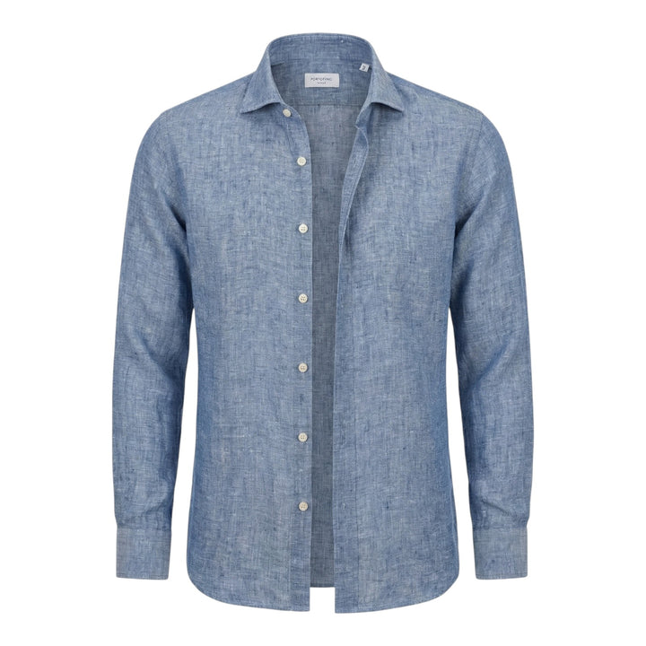Chemise Manches Longues Custom Fit 100% Lin Bleu Washed