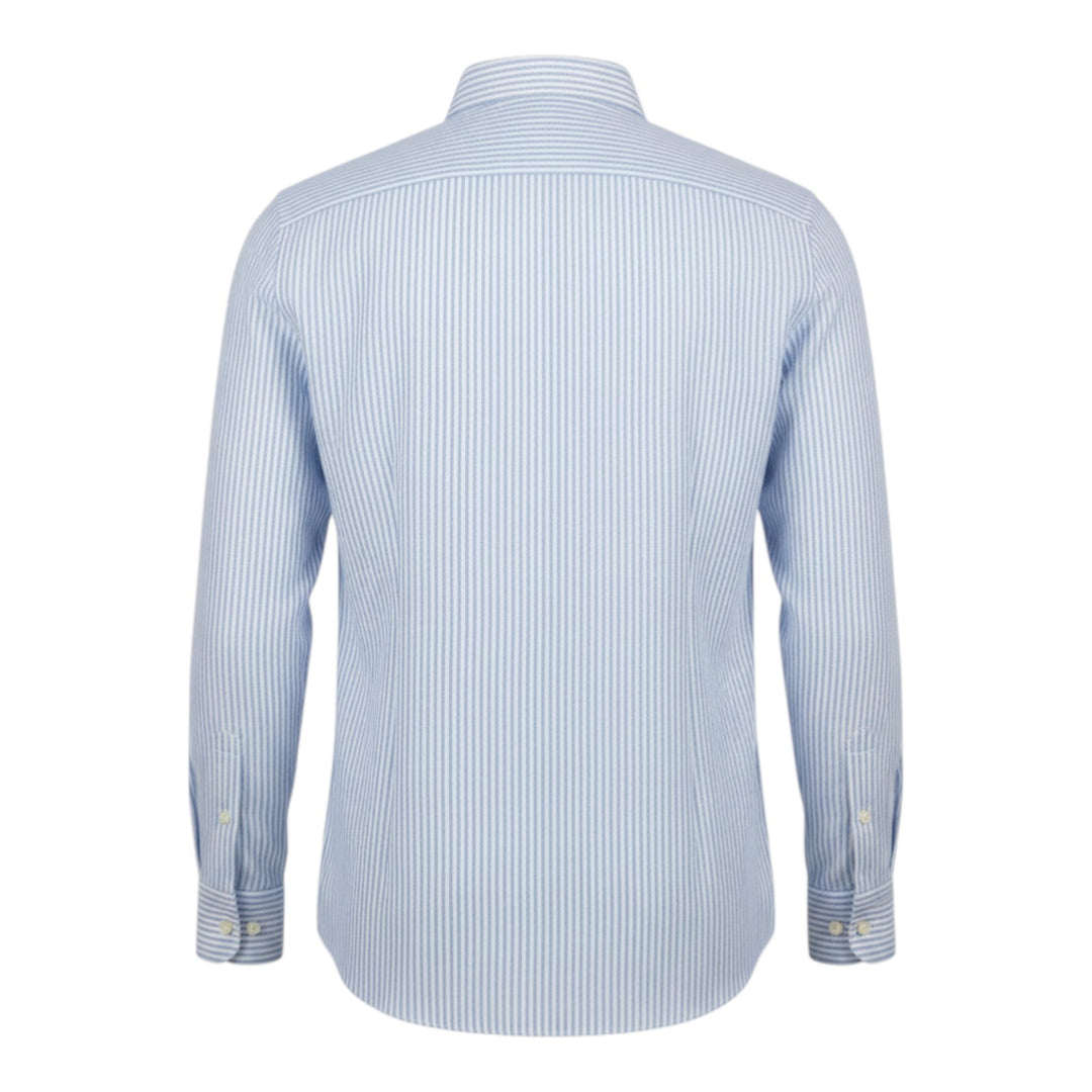 Chemise Manches Longues Custom fit 100% Lin Rayée Bleu Ciel-Blanc Washed