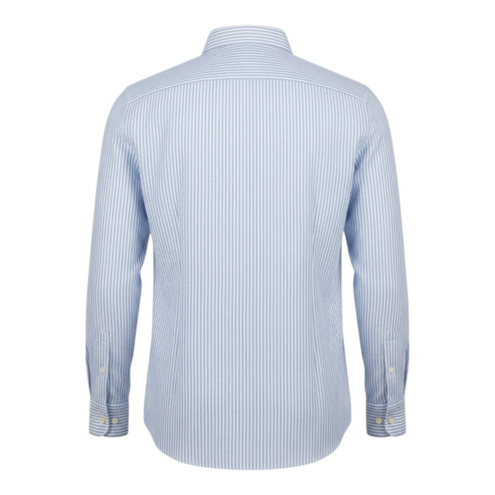 Chemise Manches Longues Custom fit 100% Lin Rayée Bleu Ciel-Blanc Washed