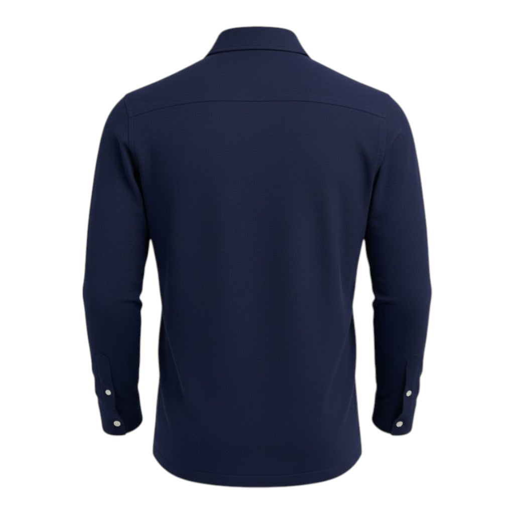 Chemise Polo Oxford Manches Longues Custom Fit Coton Bleu