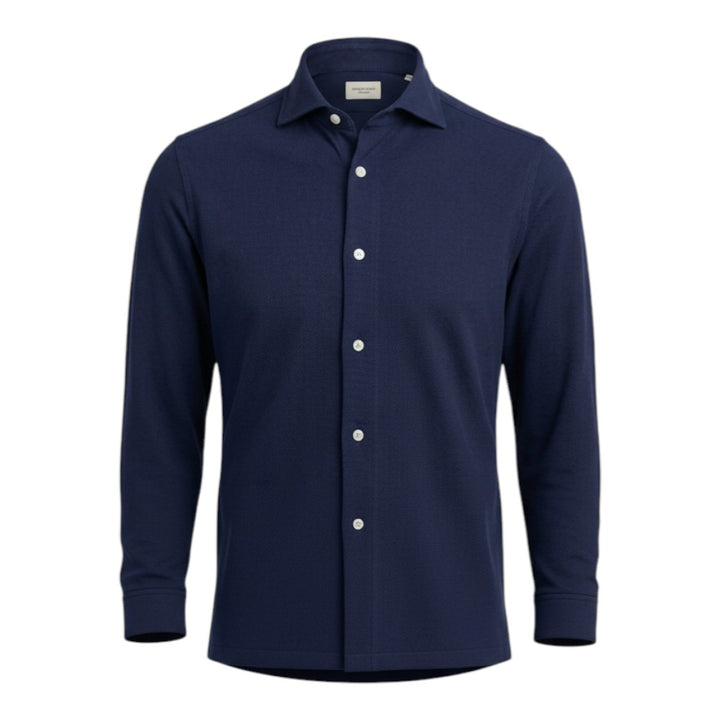 Chemise Polo Oxford Manches Longues Custom Fit Coton Bleu