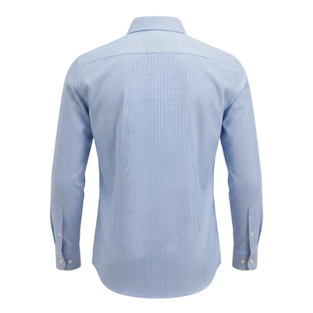 Chemise Manches Longues Custom Fit Coton Rayée Bleu Ciel-Blanc