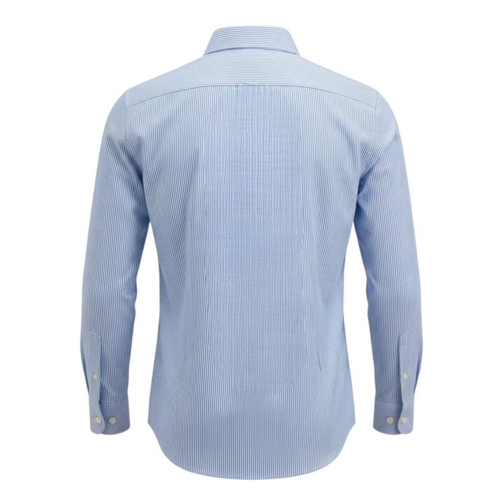 Chemise Manches Longues Custom Fit Coton Rayée Bleu Ciel-Blanc