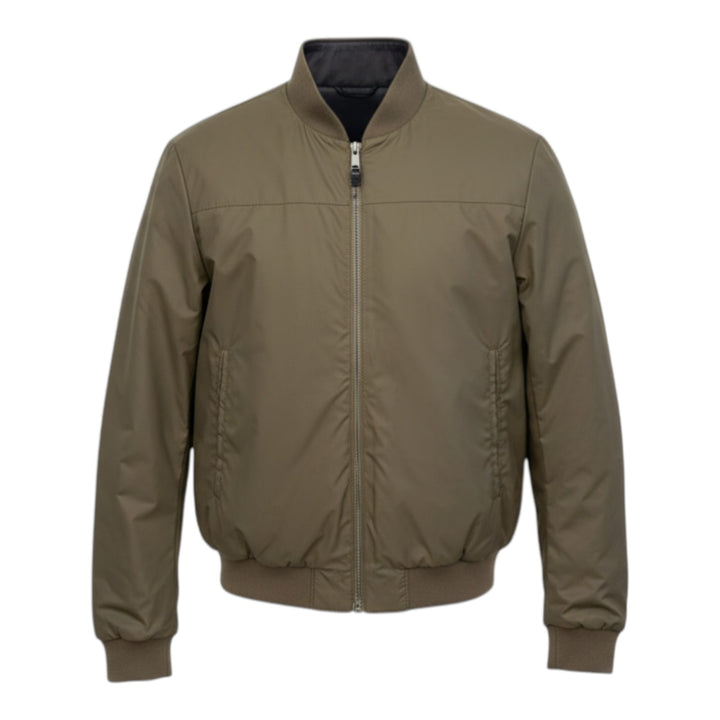 Blouson en Cuir Véritable Réversible Nylon Marron Foncé-Militaire