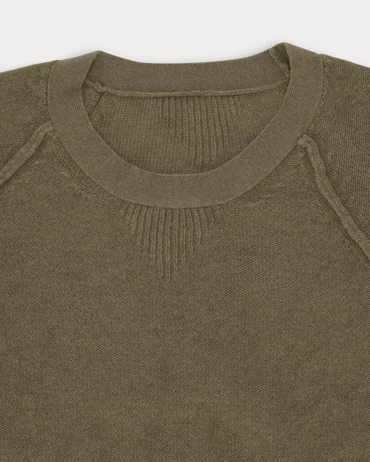 PULL COL ROND HARVARD EN LAINE MANCHES RAGLAN ARMY GREEN