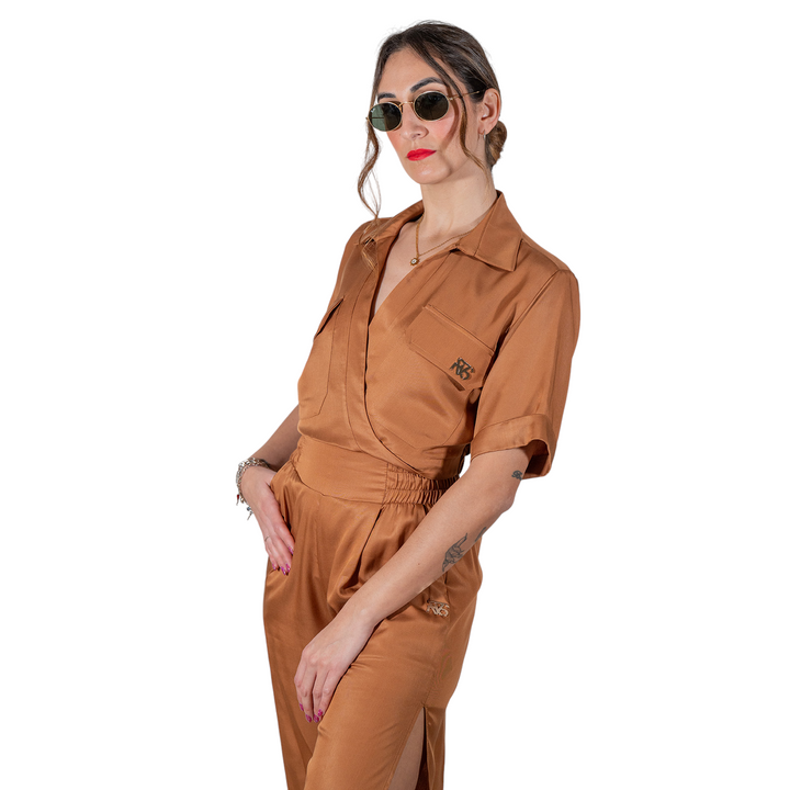 CHEMISE CROP CROISÉE CAMEL