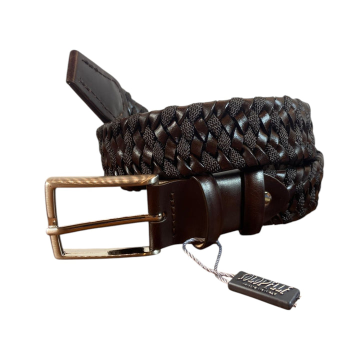 CEINTURE TRESSÉE EN CUIR VÉRITABLE ET TOILE MARRON