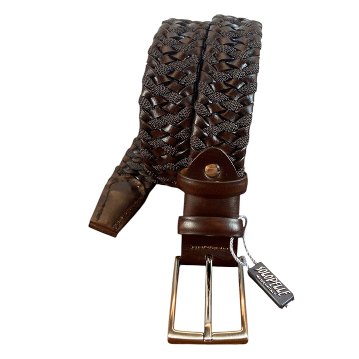 CEINTURE TRESSÉE EN CUIR VÉRITABLE ET TOILE MARRON