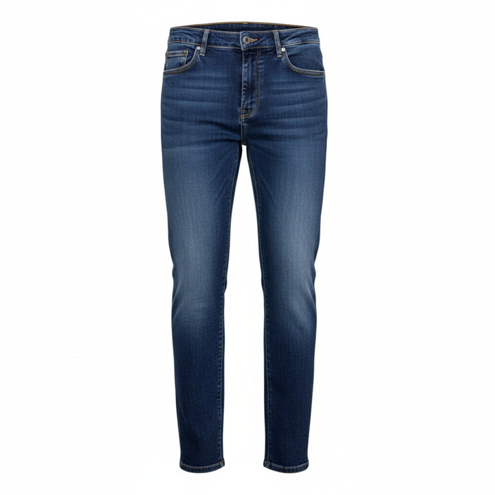 JEAN BLEU FONCÉ 5 POCHES COURT