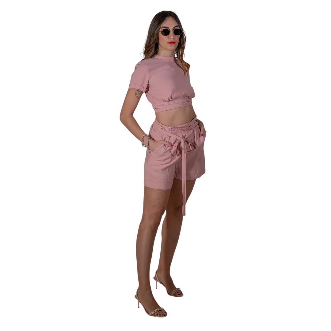 TOP À LACETS À LA TAILLE ROSE ANTIQUE