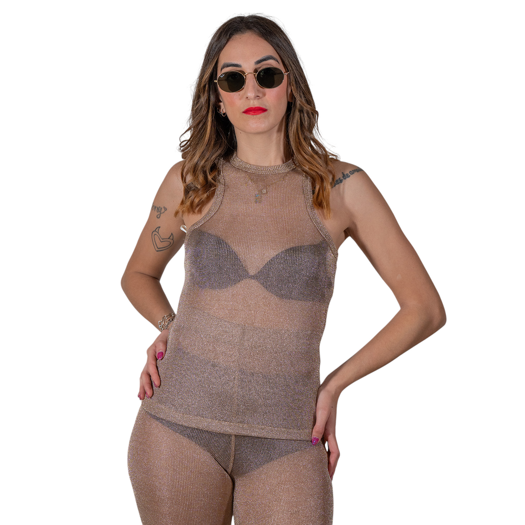 CANOTTA MAGLIA METALLICA ROSE GOLD