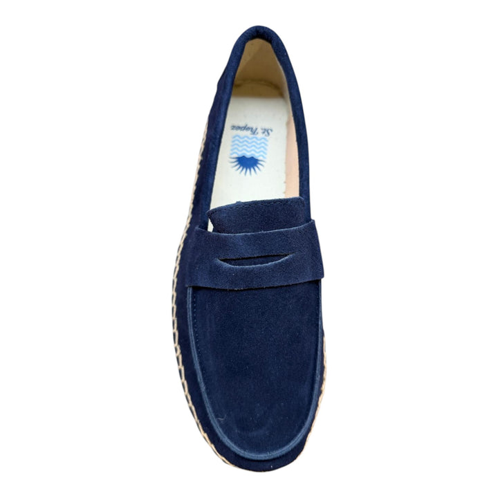 Mocassins en véritable cuir suédé semelle gomme bleu marine