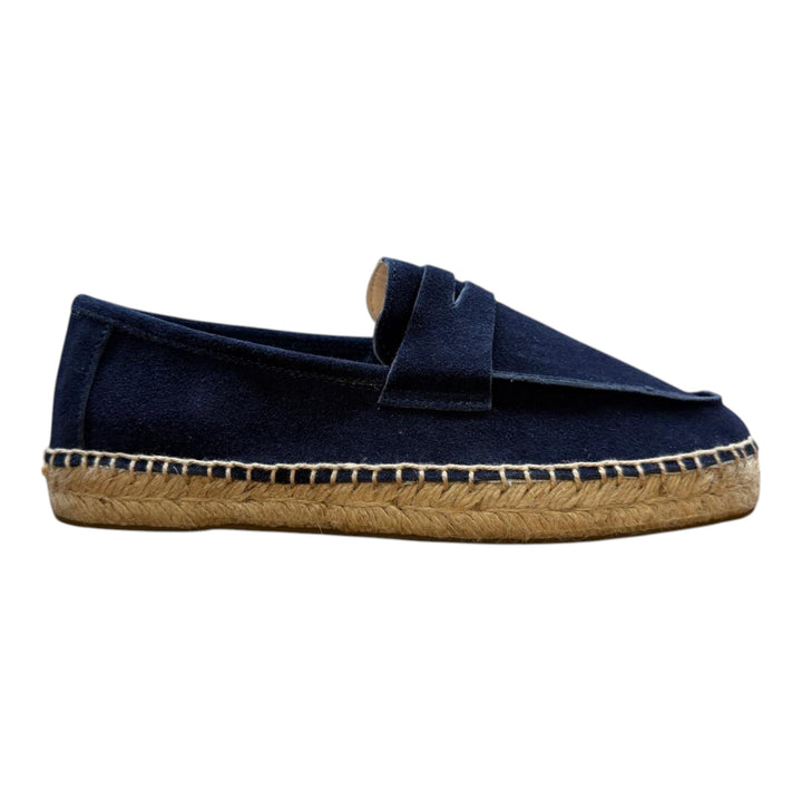 Mocassins en véritable cuir suédé semelle gomme bleu marine