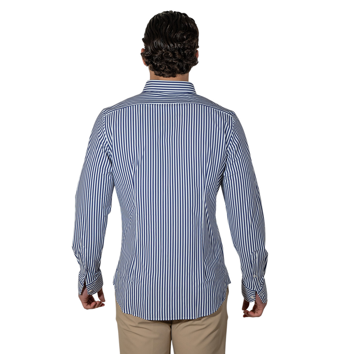 Chemise M/L Col français rayé bleu SANS REPASSAGE