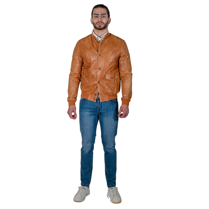 VESTE À BOUTONS EN CUIR COGNAC