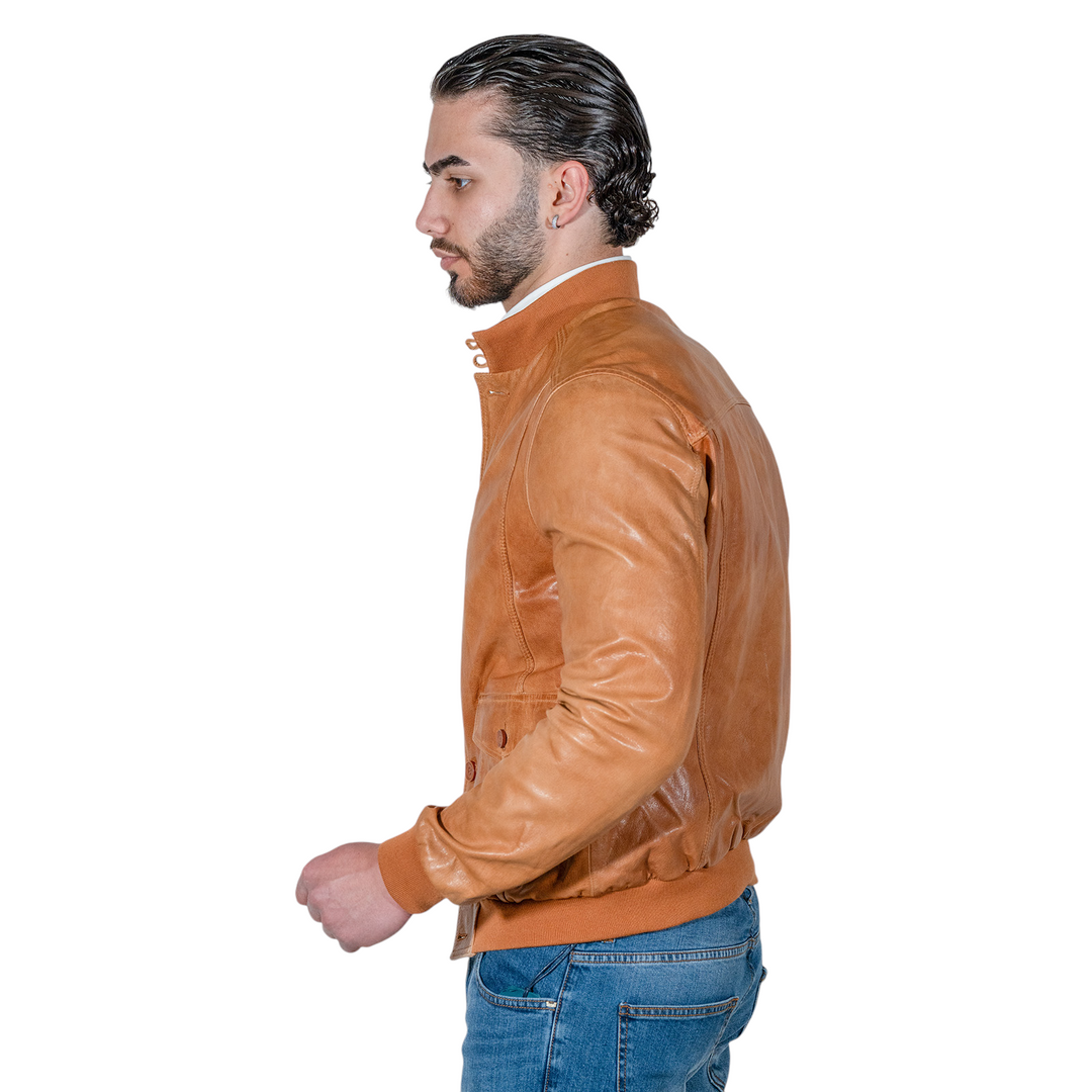 VESTE À BOUTONS EN CUIR COGNAC