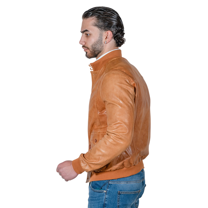 VESTE À BOUTONS EN CUIR COGNAC