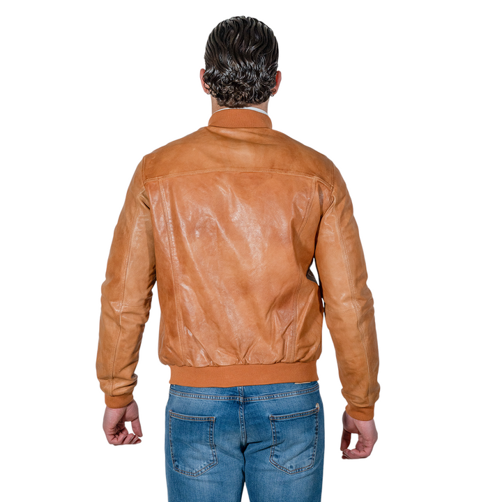 VESTE À BOUTONS EN CUIR COGNAC