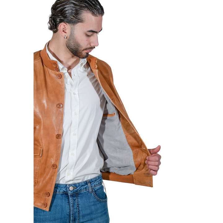 VESTE À BOUTONS EN CUIR COGNAC