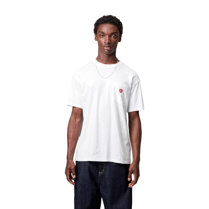 S/S Pocket Heart T-Shirt Blanc / Rouge
