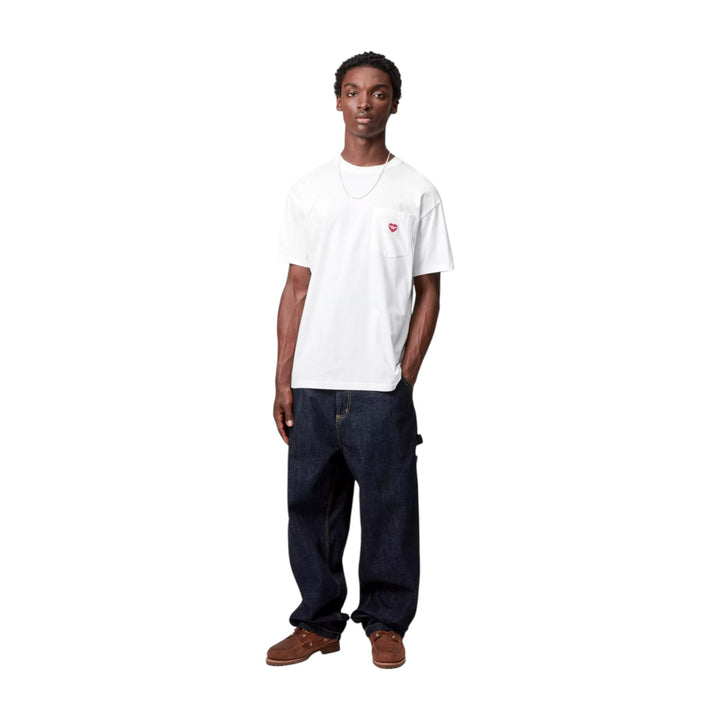 S/S Pocket Heart T-Shirt Blanc / Rouge