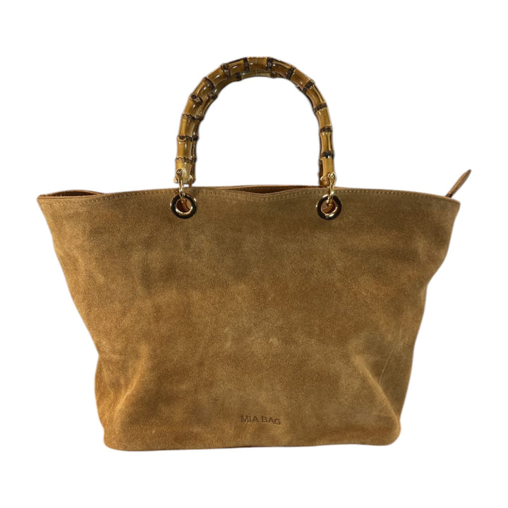 SAC EN DAIM AVEC POIGNÉE EN BAMBOU