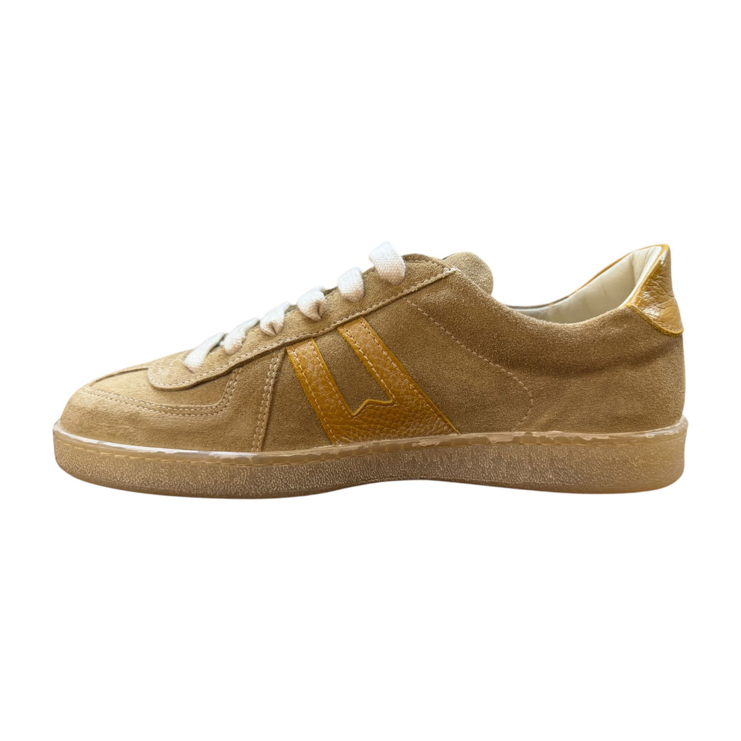 Sneakers en cuir véritable suédé beige-ocre