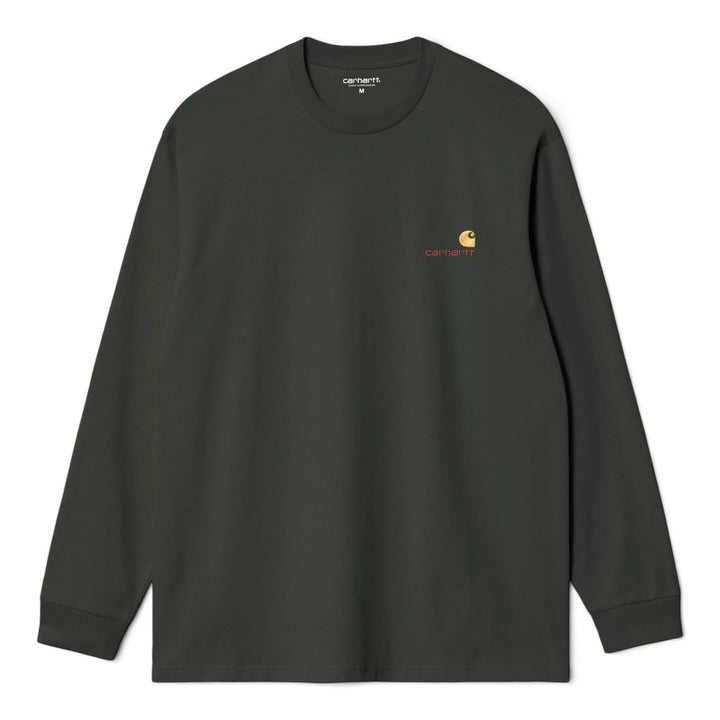Carhartt Wip L/S AMERICAN SCRIPT T-SHIRT RAVEN Grigio - foto 1