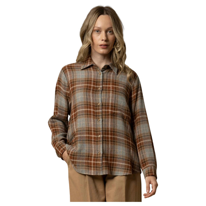 CHEMISE ELYA TARTAN GRIS-MARRON