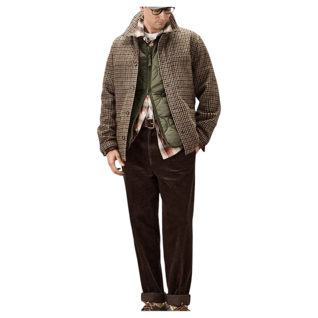 CHEMISE EN LAINE PIED-DE-POULE BEIGE