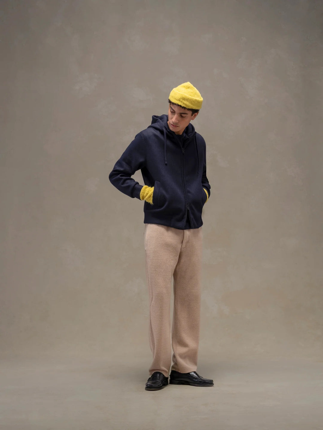 SWEAT À CAPUCHE ZIP INTÉGRALE EN LAINE BLEU FONCÉ