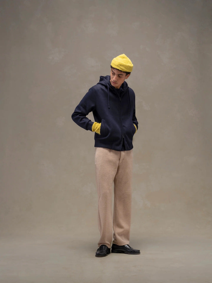 SWEAT À CAPUCHE ZIP INTÉGRALE EN LAINE BLEU FONCÉ