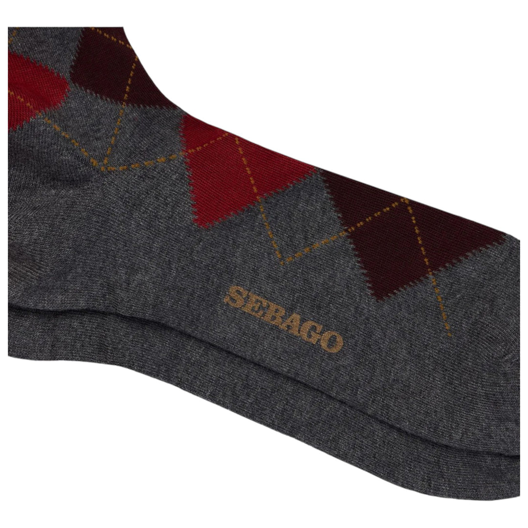 CHAUSSETTES EN COTON À MOTIFS ROMBOÏDALES GRIS-BORDO