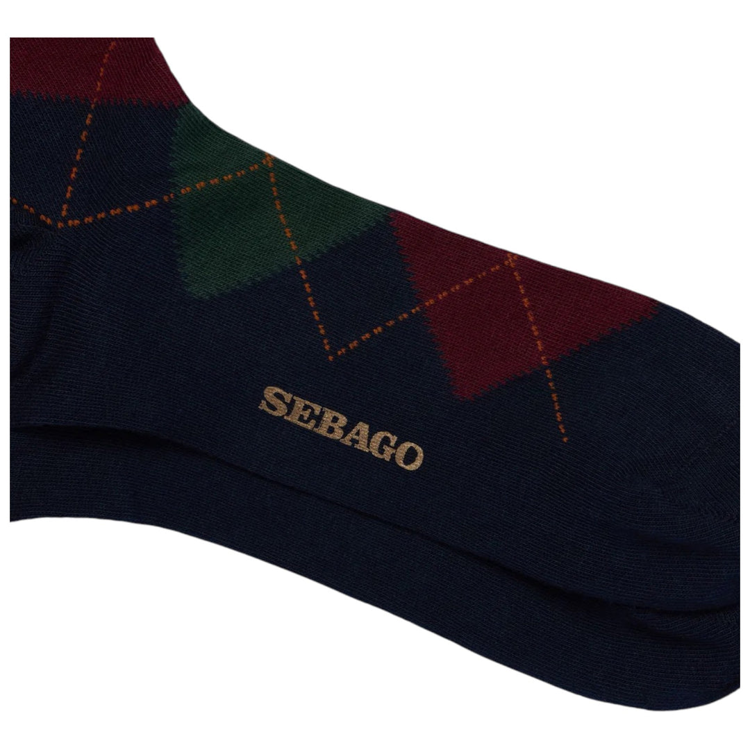 CHAUSSETTES EN COTON À MOTIFS ROMBOÏDALES BLEU-BORDO-VERT