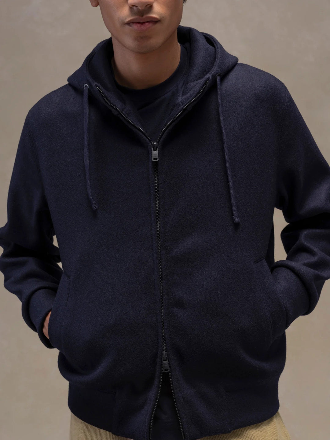 SWEAT À CAPUCHE ZIP INTÉGRALE EN LAINE BLEU FONCÉ