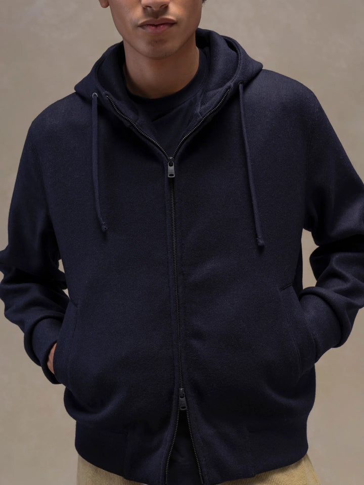 SWEAT À CAPUCHE ZIP INTÉGRALE EN LAINE BLEU FONCÉ