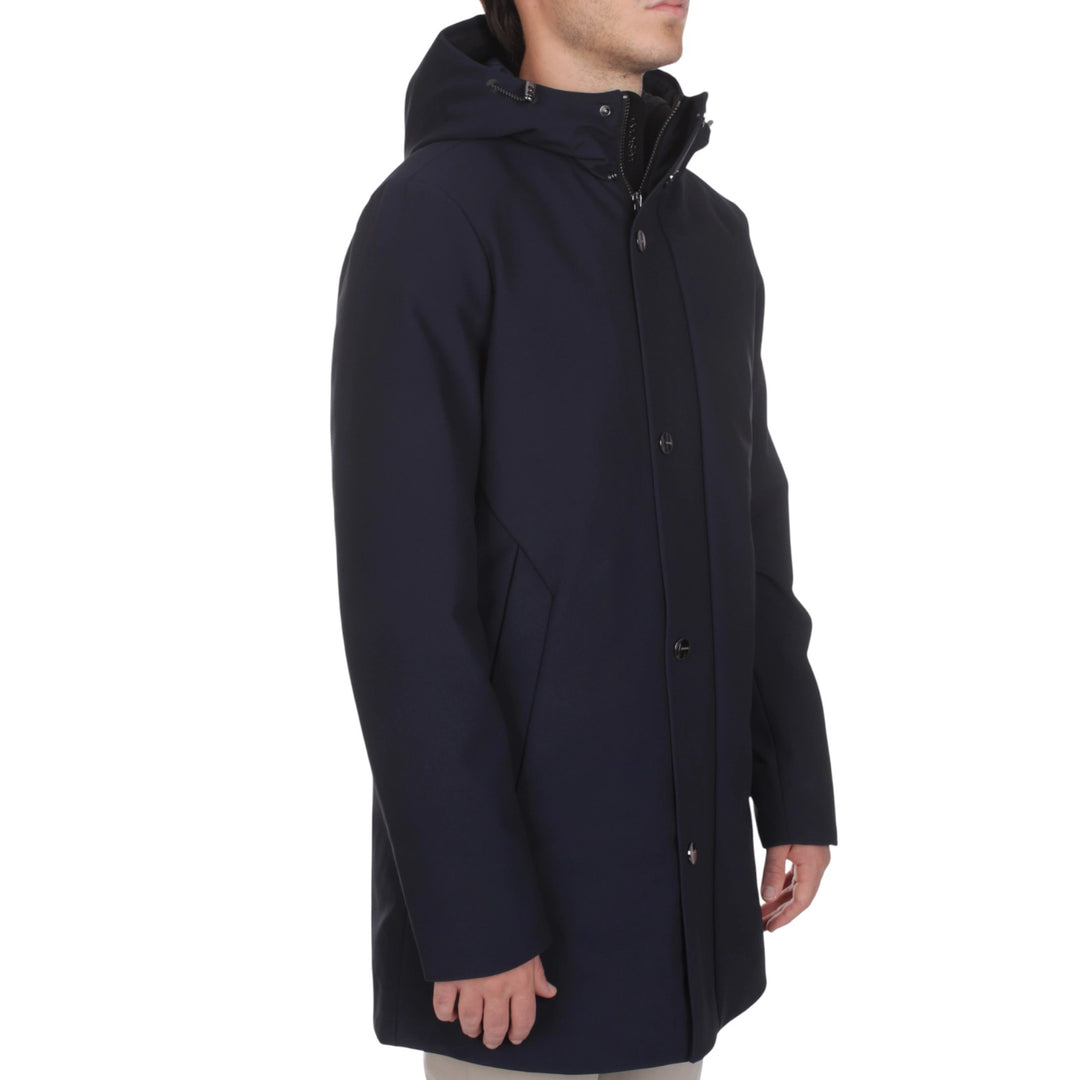 PARKA LONGUE À CAPUCHE REMBOURRÉE BLEUE