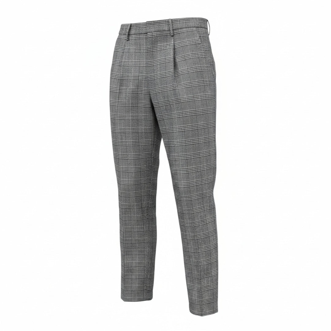 PANTALON UNA PENCE EN LAINE PRINCE DE WALES GRIS